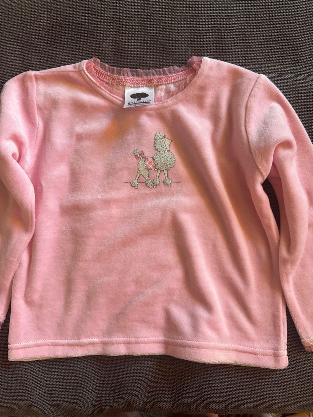 Mulberry Pink Long-Sleeve Kids Top with Embroidered Poodle 3T